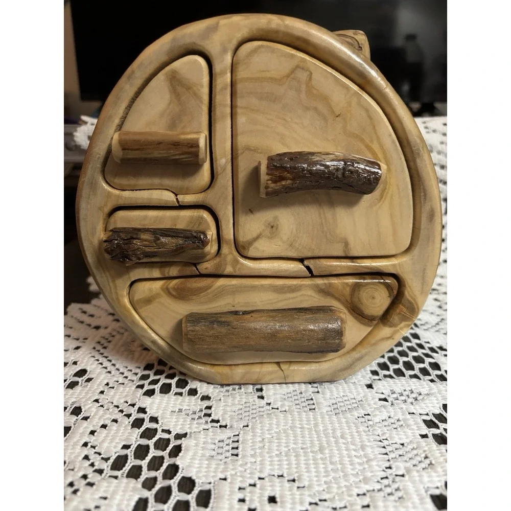 Vintage Bandsaw Cut Artisan Multi Drawer Wooden Jewelry Box,